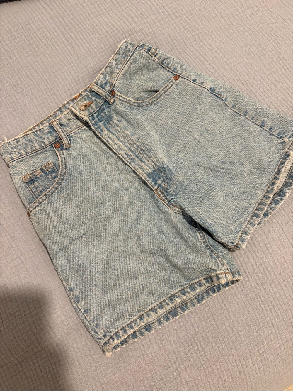 Zara Light Blue High-Rise Denim Shorts